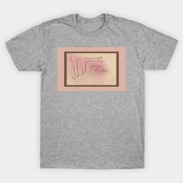 Pretty Peppermint Pink Vintage Christmas Postcard T-Shirt by ButterflyInTheAttic